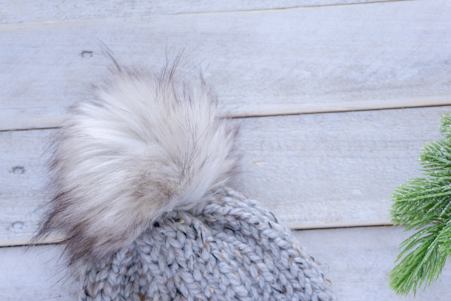 Knit Slouchy Gray Speckled Beanie with Faux Fur Pom, Mens, Womens, Girls, Boys,