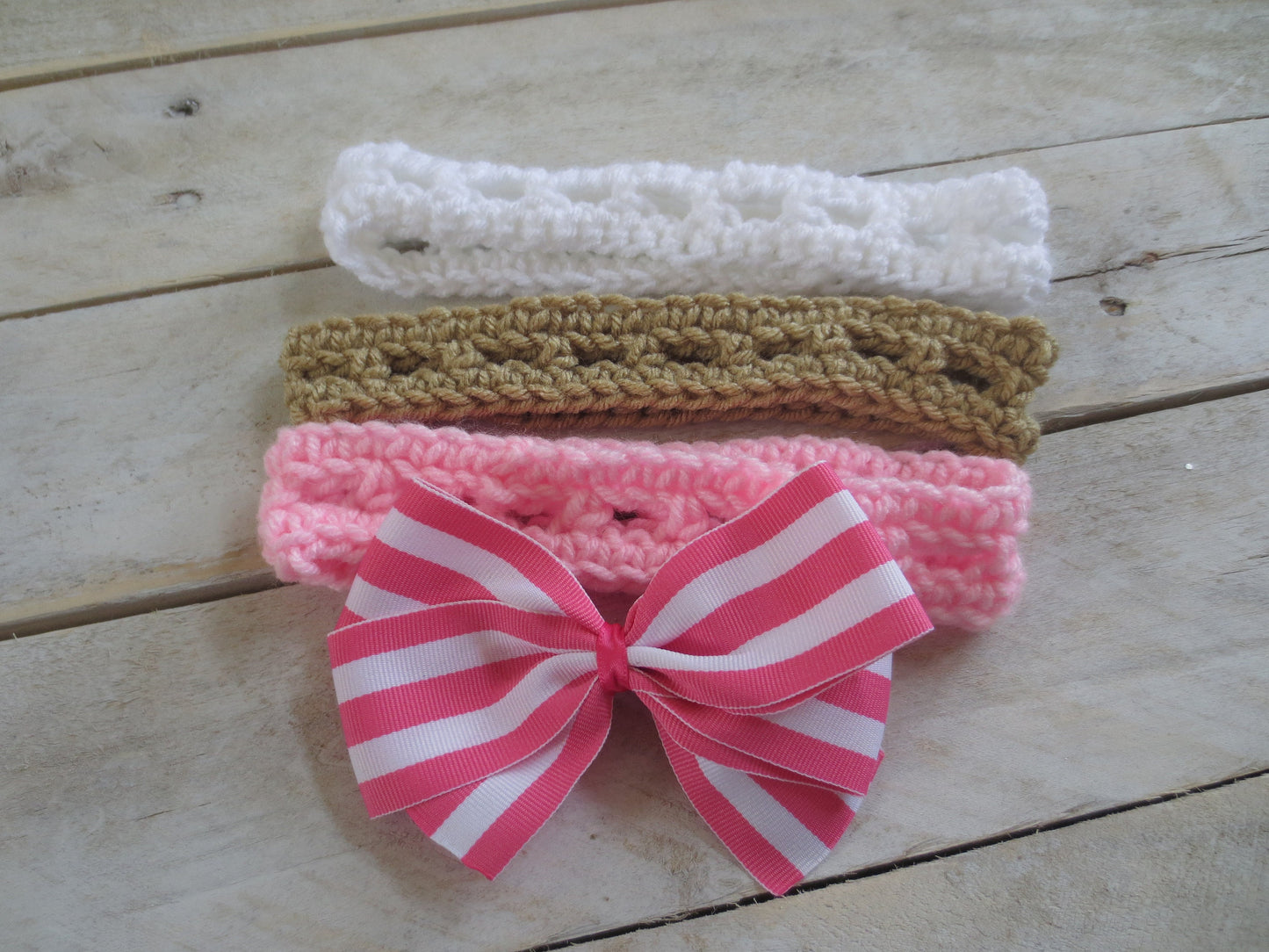 Set of 3 INFANT Crochet Addison Headbands with removable bow, Girl, Baby, Ready to Ship