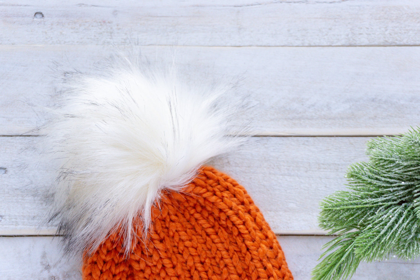 Knit Slouchy Pumpkin Orange Beanie with Faux Fur Pom, Womens, Girls, Boys