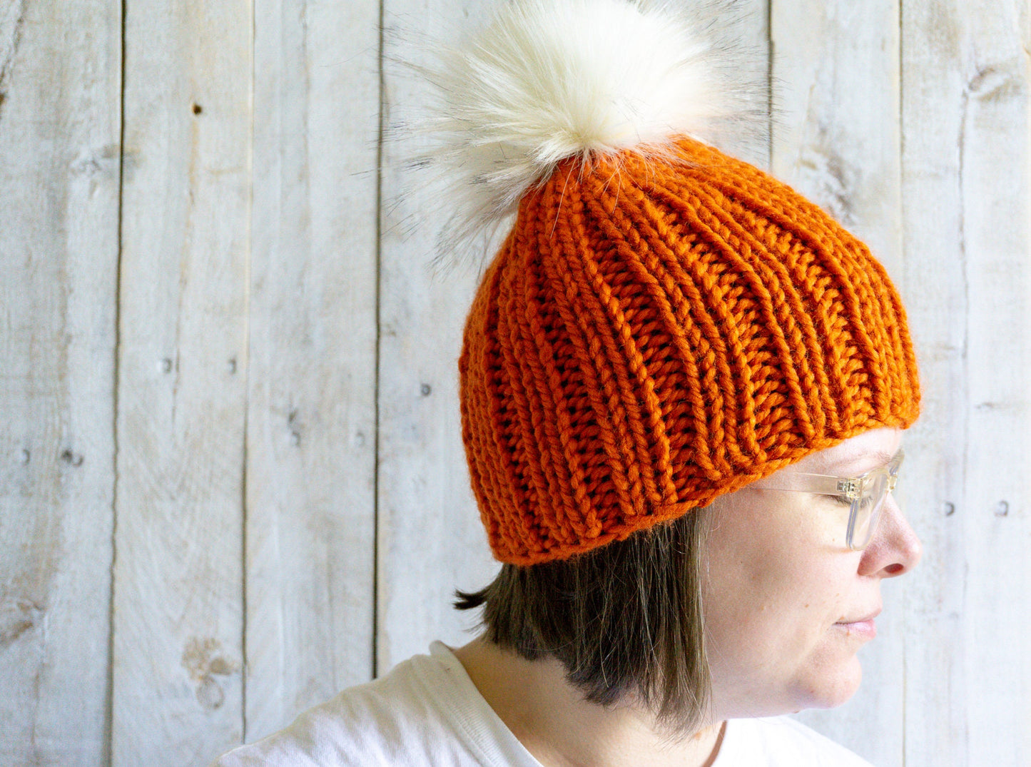 Knit Slouchy Pumpkin Orange Beanie with Faux Fur Pom, Mens, Womens, Girls, Boys