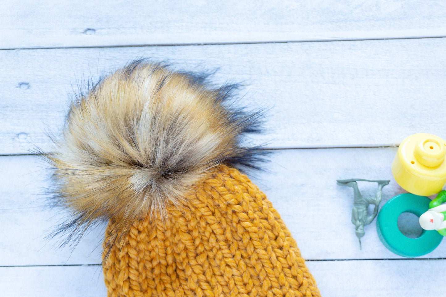 Knit Slouchy Butterscotch Beanie with Faux Fur Pom, Toddlers, Girls, Boys