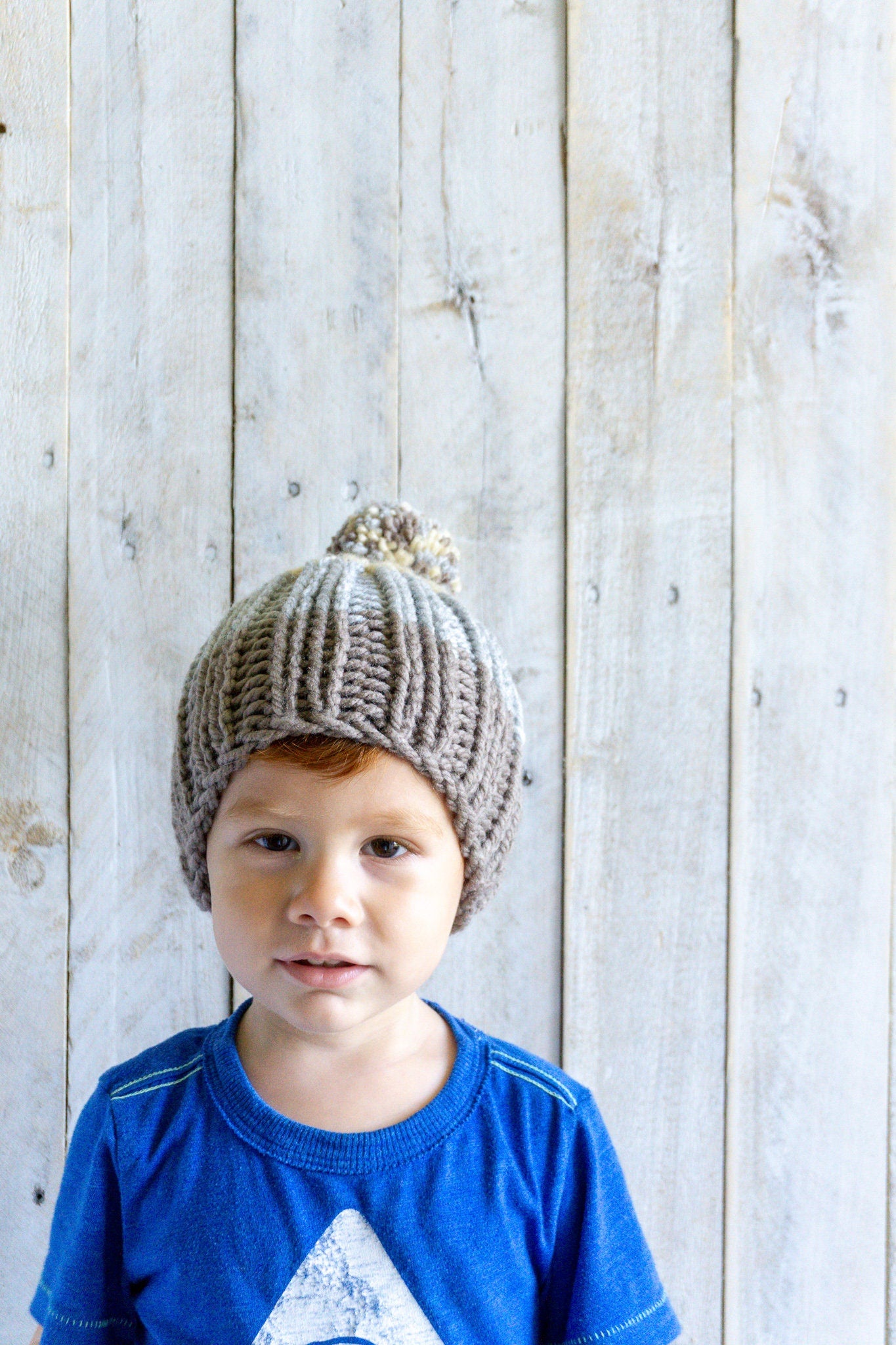 Knit Multi-colored Slouchy Beanie with Yarn Pom, Infants, Toddlers, Girls, Boys