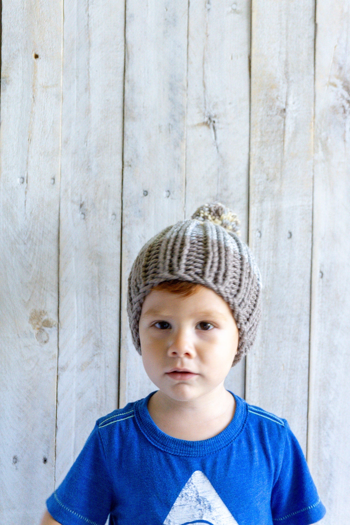 Knit Multi-colored Slouchy Beanie with Yarn Pom, Infants, Toddlers, Girls, Boys