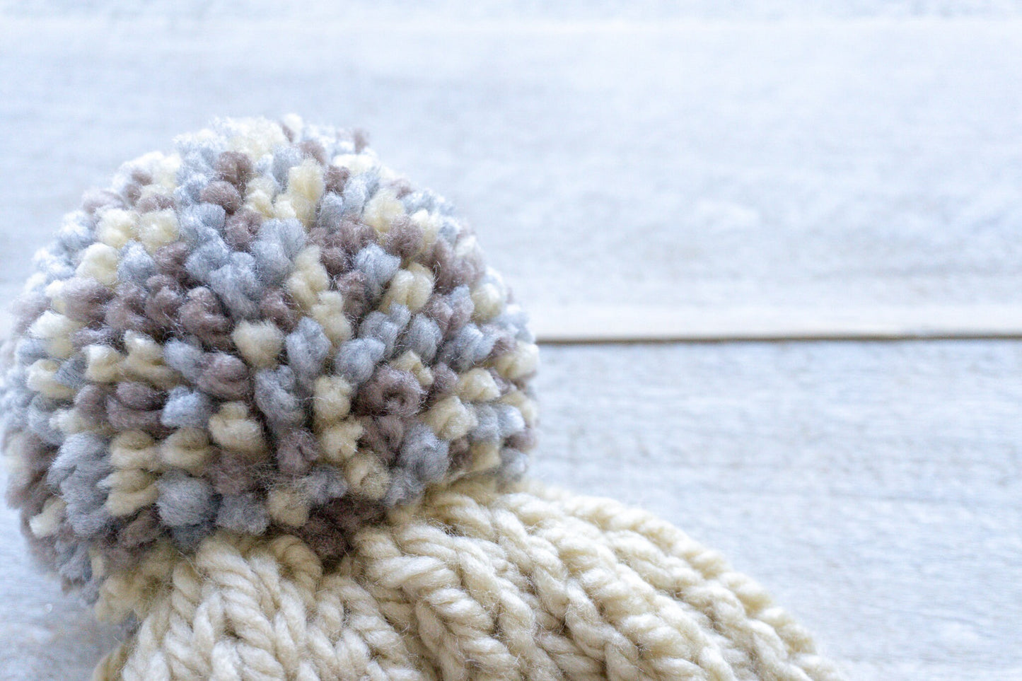 Knit Multi-colored Slouchy Beanie with Yarn Pom, Womens, Girls, Boys