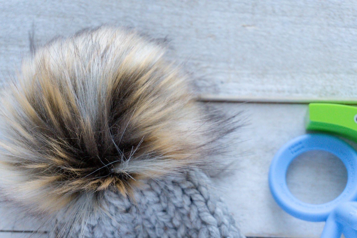 Newborn Slouchy Gray Speckled Beanie with Faux Fur Pom, Girls, Boys