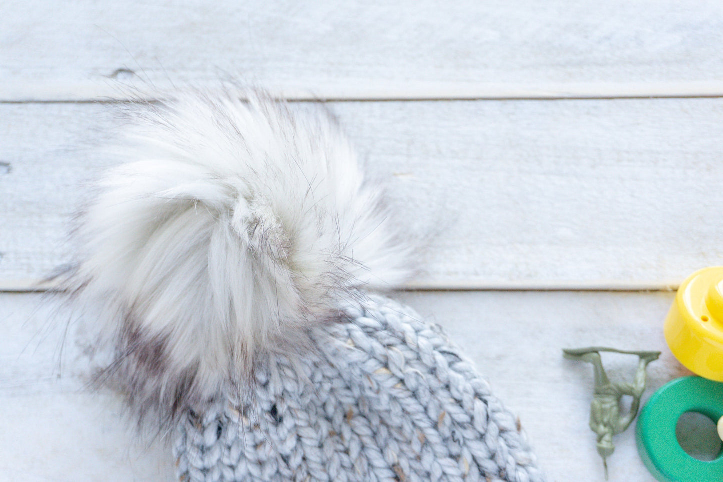 Knit Slouchy Gray Speckled Beanie with Faux Fur Pom, Toddlers, Girls, Boys