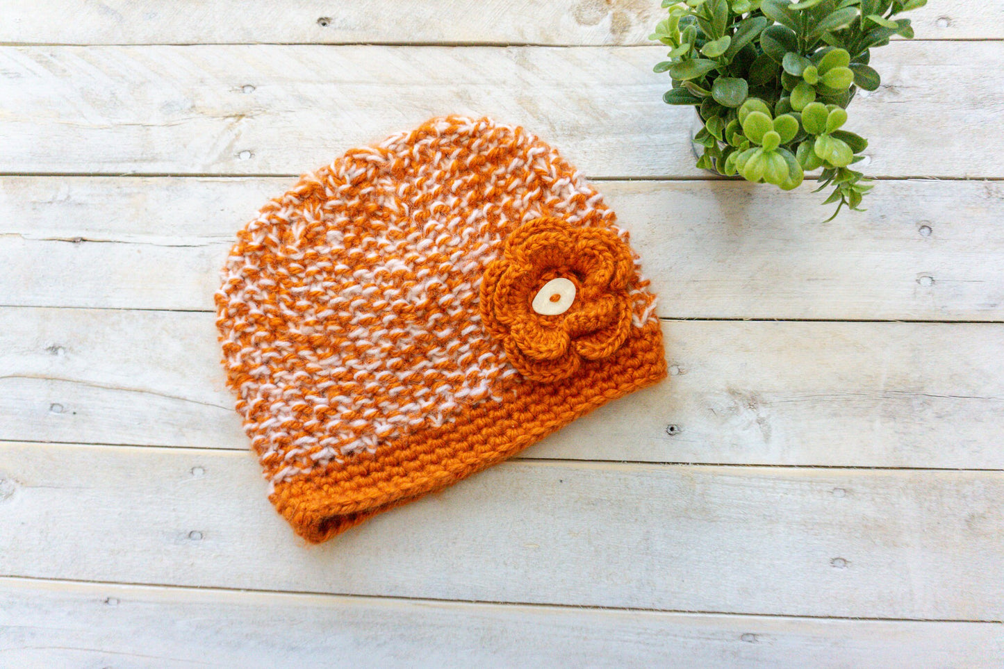 Knit Slouchy Bubble Button beanie with Flower, Womens, Girls