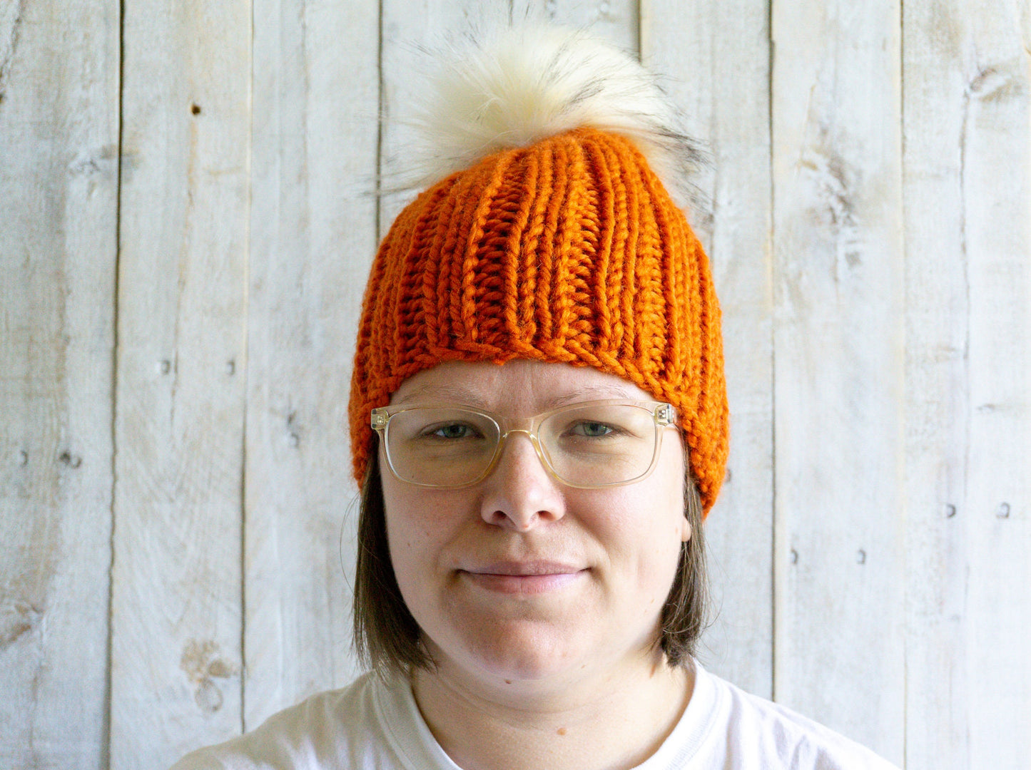 Knit Slouchy Pumpkin Orange Beanie with Faux Fur Pom, Mens, Womens, Girls, Boys