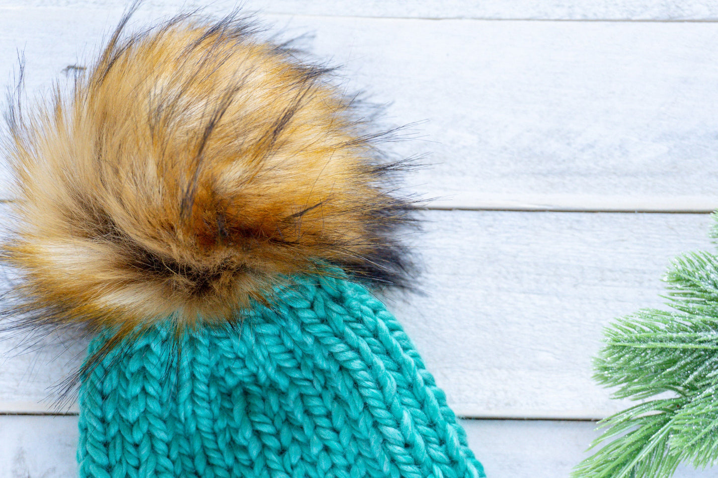 Knit Slouchy Teal Beanie with Faux Fur Pom, Womens, Girls, Boys