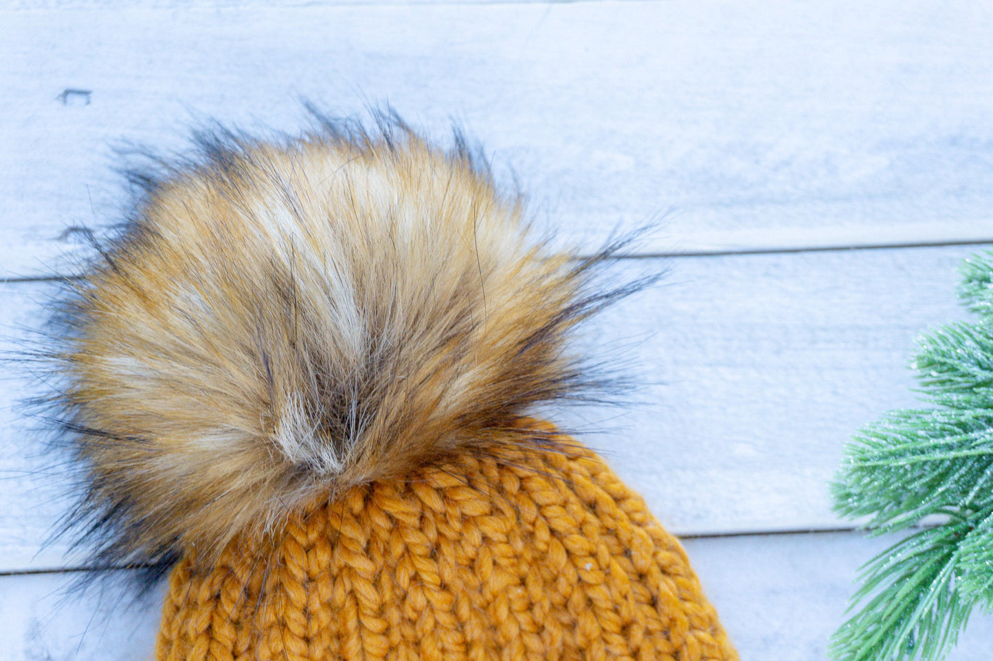 Knit Slouchy Butterscotch Beanie with Faux Fur Pom, Mens, Womens, Girls, Boys