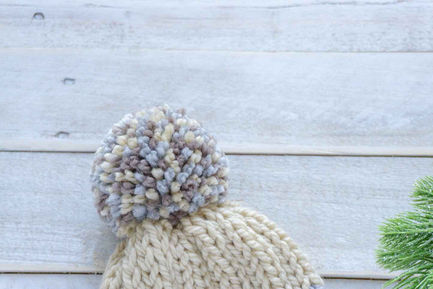 Knit Multi-colored Slouchy Beanie with Yarn Pom, Womens, Girls, Boys