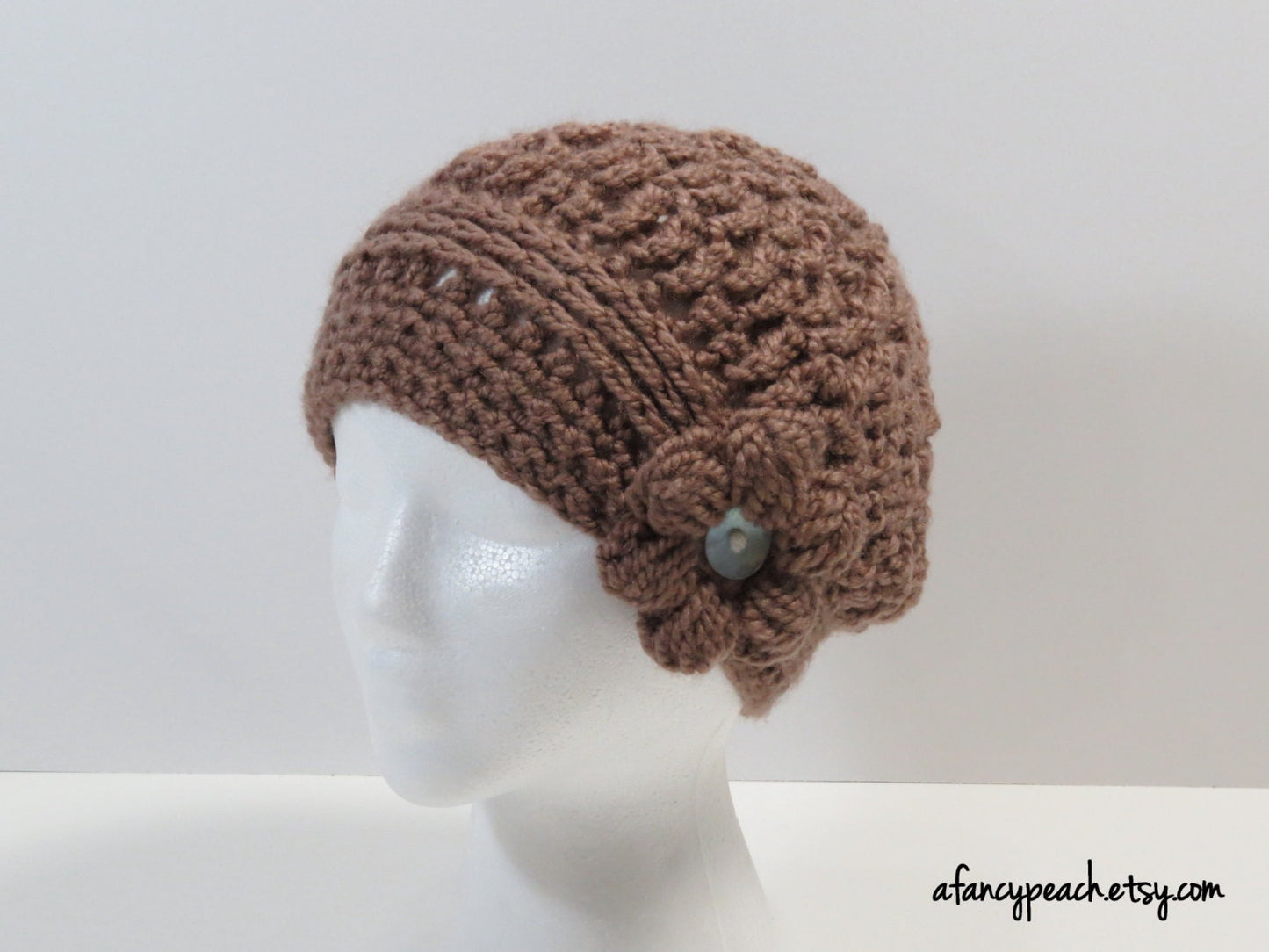 Women's Crochet Cloche with Braided Band & Flower Accent, Ready to Ship