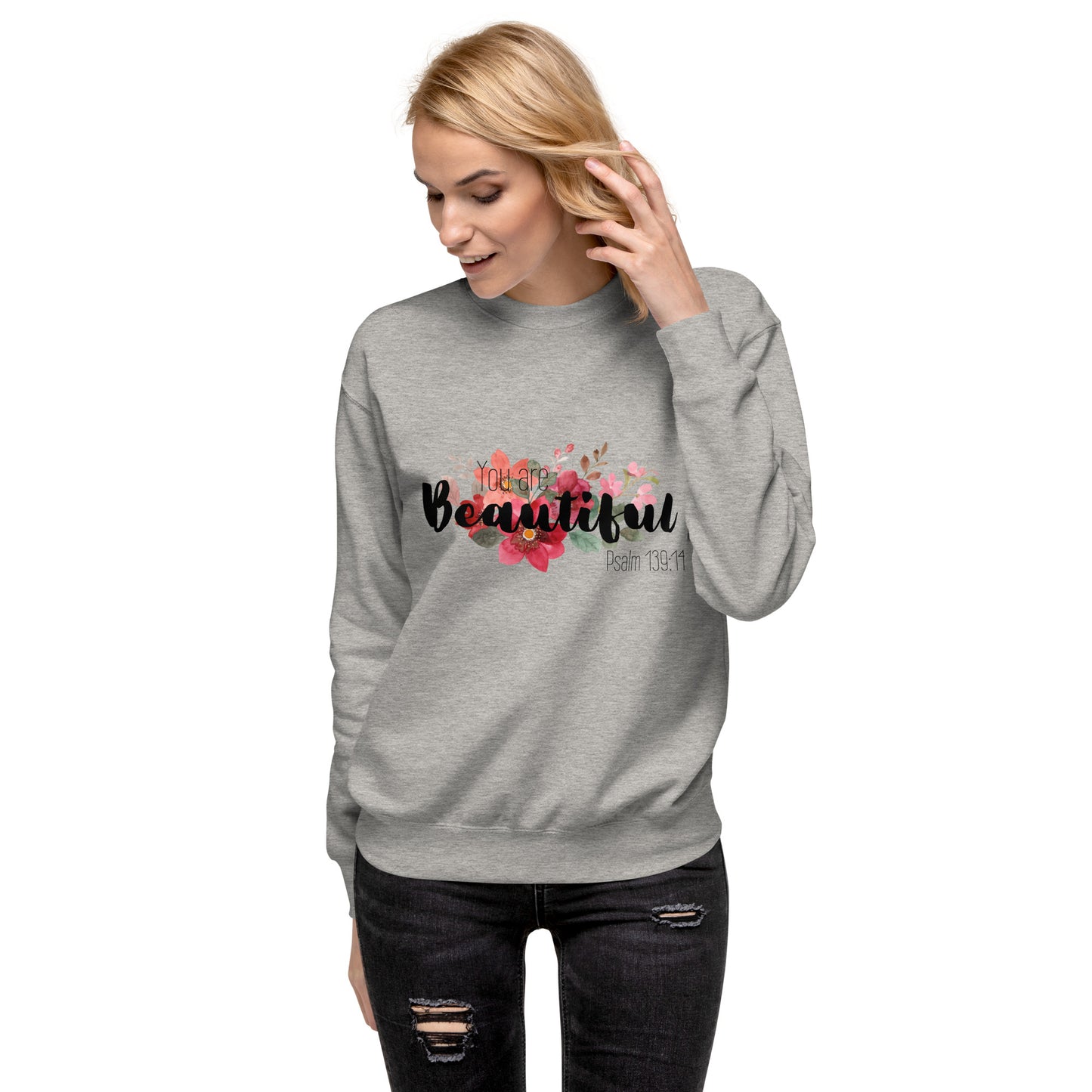 Unisex You Are Beautiful Crewneck Sweatshirt - Black font