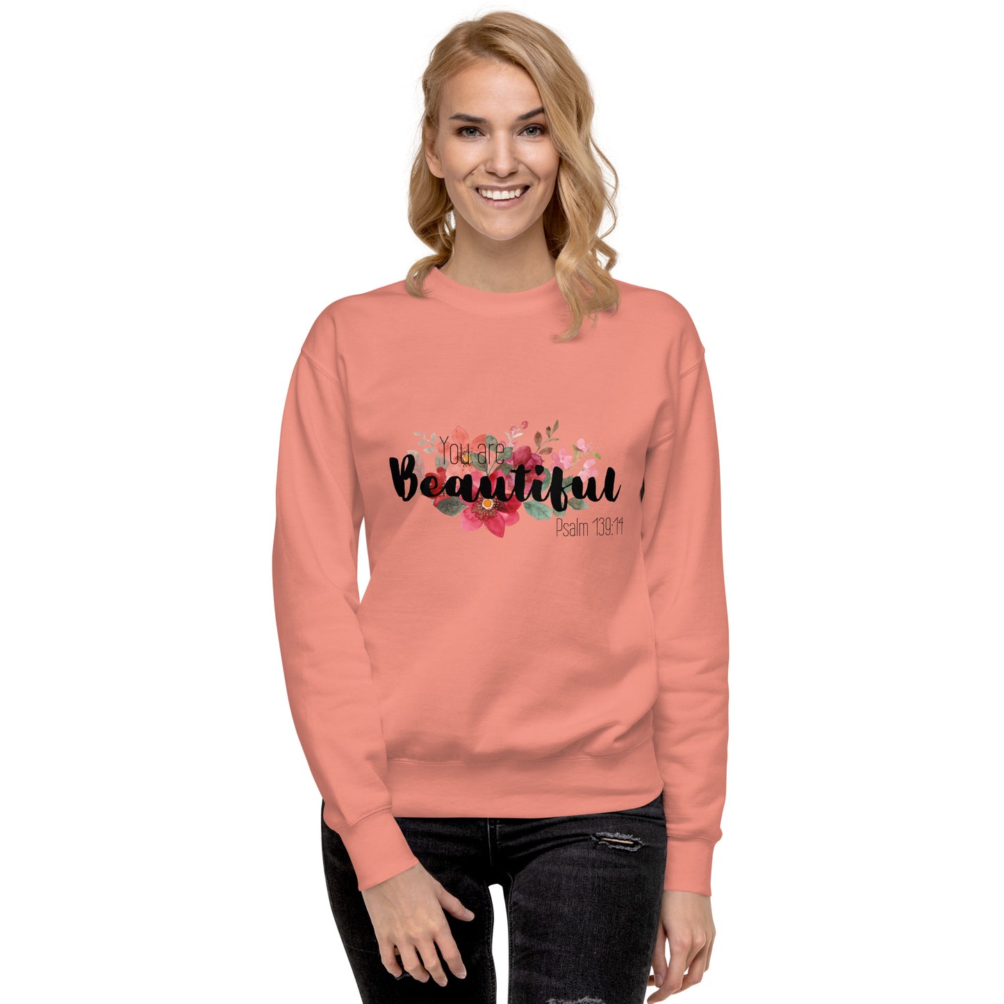 Unisex You Are Beautiful Crewneck Sweatshirt - Black font