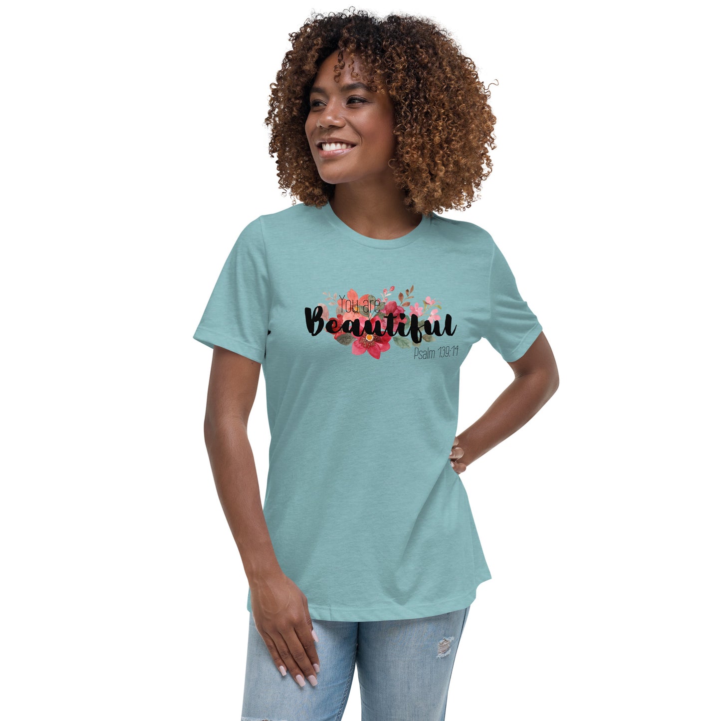 Women's Relaxed You Are Beautiful T-Shirt -black font